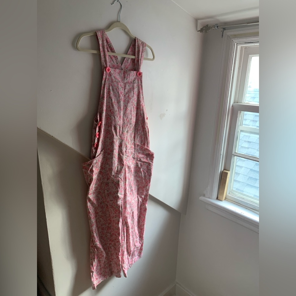 April Cornell Vintage Floral Pink Overalls with Button Accents